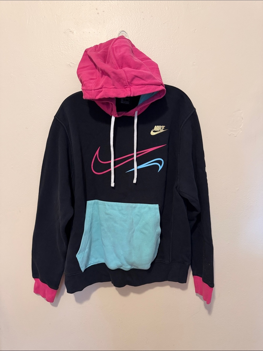 Nike Black Hoodie with Pink Hood & Teal Pocket